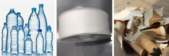 Piezas sopladas y restos de plástico de paredes finas.