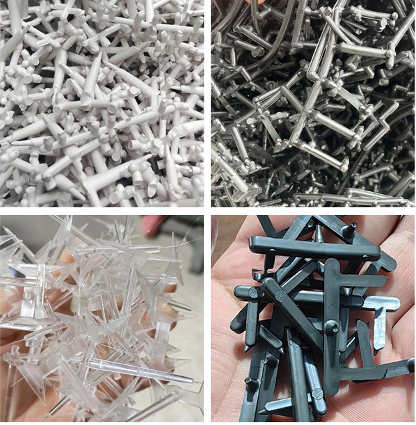 Bebedero, canal y peque&ntilde;as piezas moldeadas por inyecci&oacute;n defectuosas.