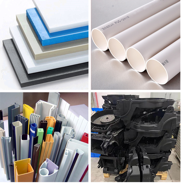 L&aacute;minas, tubos y perfiles de pl&aacute;stico listos para triturar.